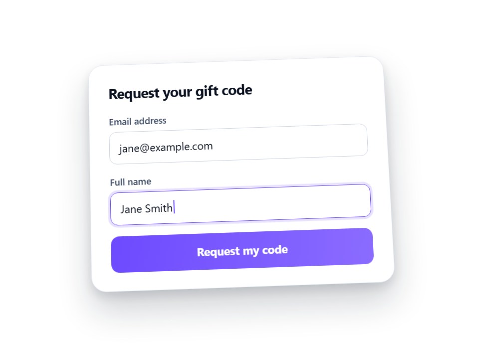 The request form with an email address and a name filled in