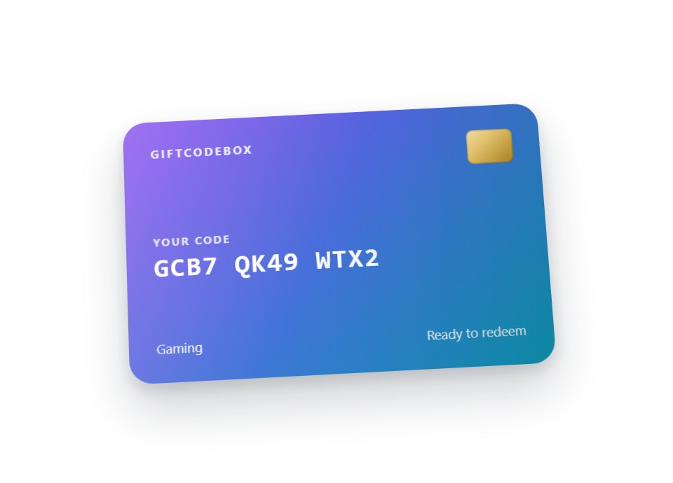 A gift card showing a redeemable code